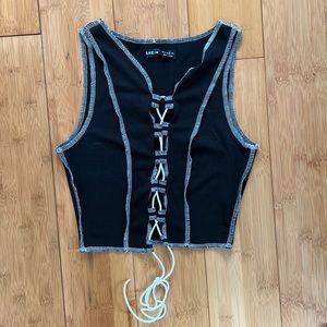 Black and White Tie Crop Top